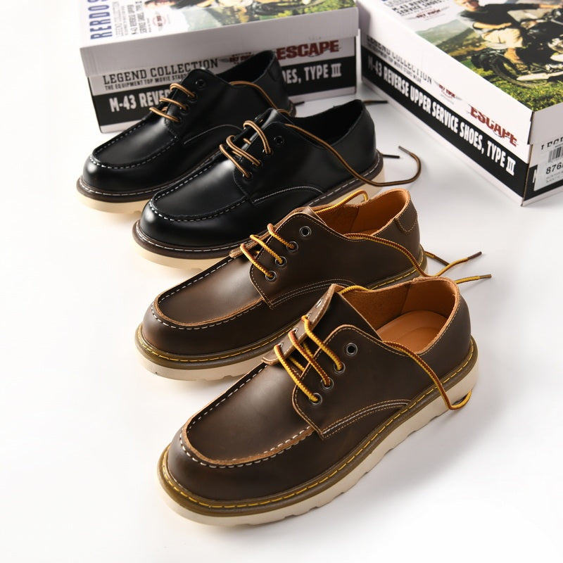 Amerikaanse Klassieke Casual/ Formele Retro Handgemaakte Platte Loafers van Echt Leer met  Ronde Neus en Vetersluiting voor Heren