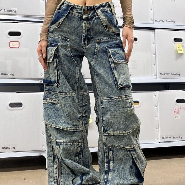 American Street Multi-pocket Werkkleding Jeans voor Dames/Plus-size & Meisjes