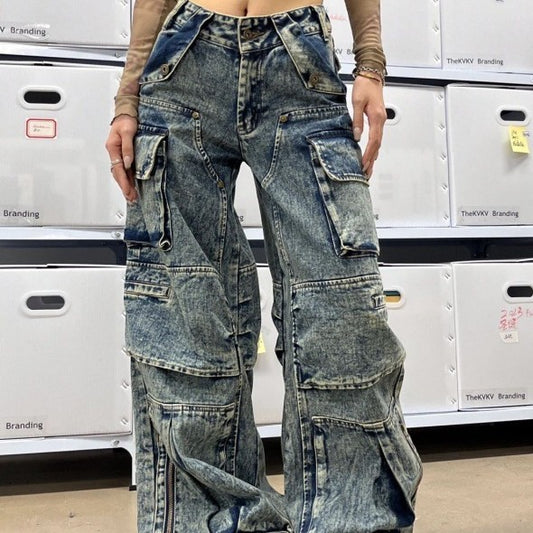 American Street Multi-pocket Werkkleding Jeans voor Dames/Plus-size & Meisjes