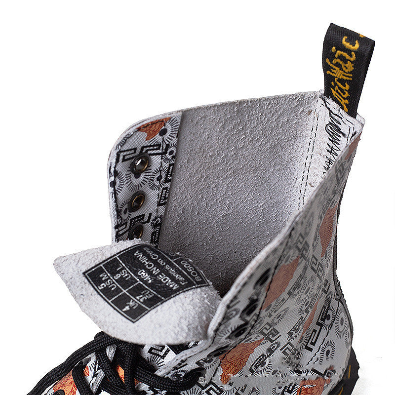 Amerikaanse Casual Retro Grafische Ontwerp Martin-Boots van Echt Leer met Ronde Neus en Vetersluiting voor Unisex