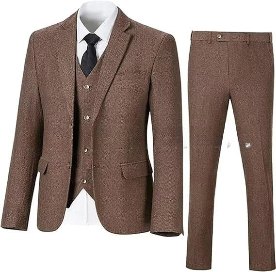 Stijlvolle Vintage Effen Kleur Slim Fit  3-delige Tweedpak met Visgraatmotief * Blazer & Pantalon met Knoopsluiting * voor Heren & Jongens