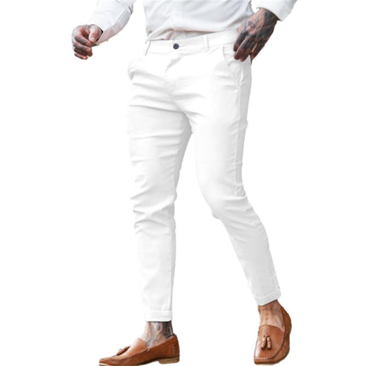 Fashion Casual Forenzen Effen Kleur Stretch Slim Potloodbroek van Twill Katoen met Knoop Ritssluiting en Zakken voor Heren & Jongens