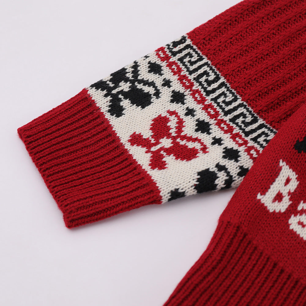 Kerstmis Casual Contrasterende Kleur Gebreide Ronde Hasl Kerst Trui met Jacquardmotief voor Heren