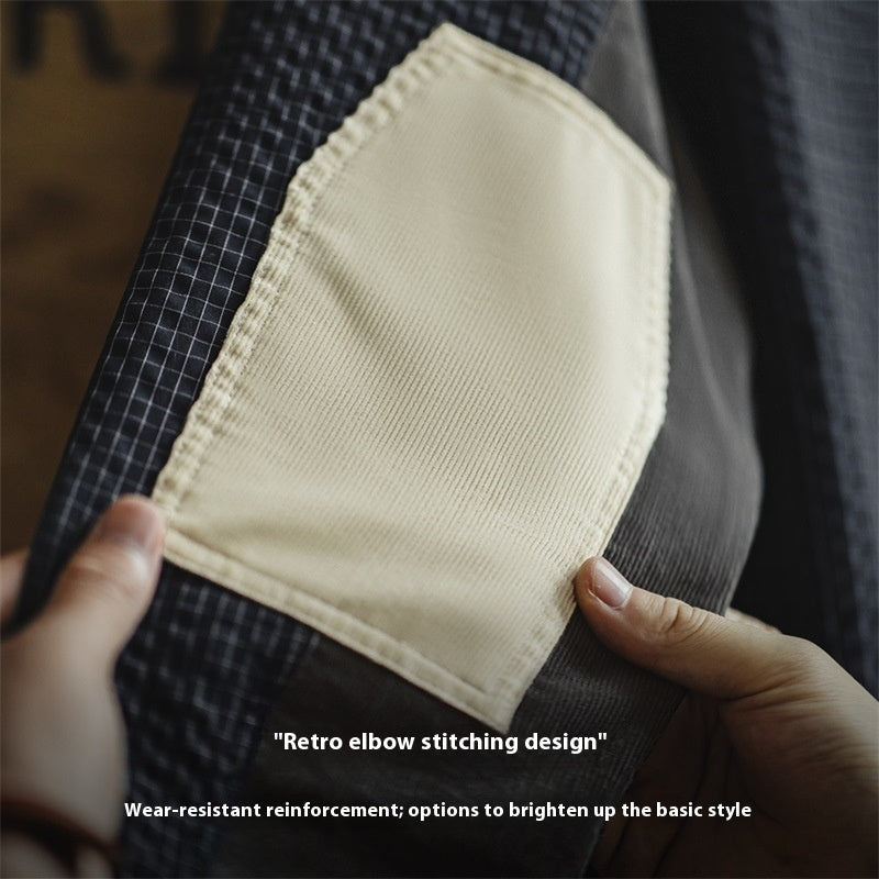 Workwear American Vintage Geruite Overhemd met Geborduurde Lapels Stiksels voor Heren