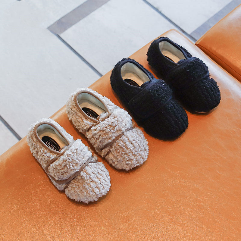 Schattige Thermische Antislip Pantoffel van PU-Leer met Ronde Neus en Klittenband voor Kids
