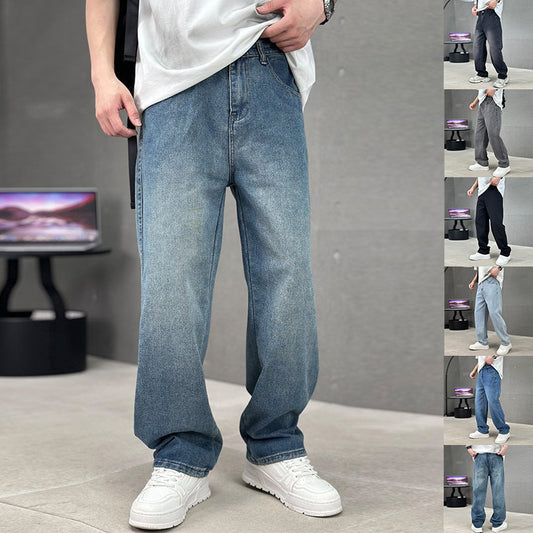 Modieuze Streetwear Casual Straight Wide Leg Baggy Jeans met Rits en Knoopsluitting voor Heren & Jongens