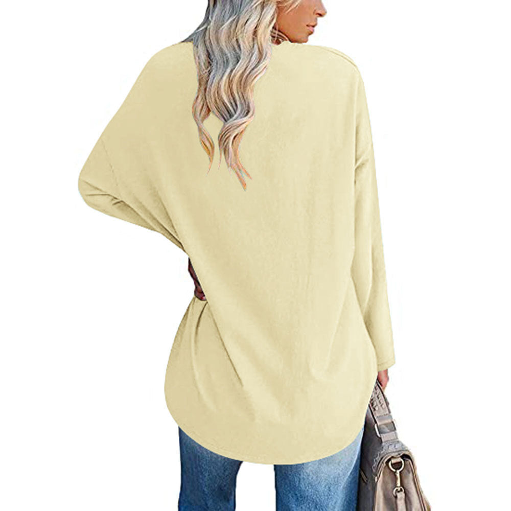 Casual V-hals Effen kleur Oversized Lange Mouw Shirt voor Dames & Plus-size