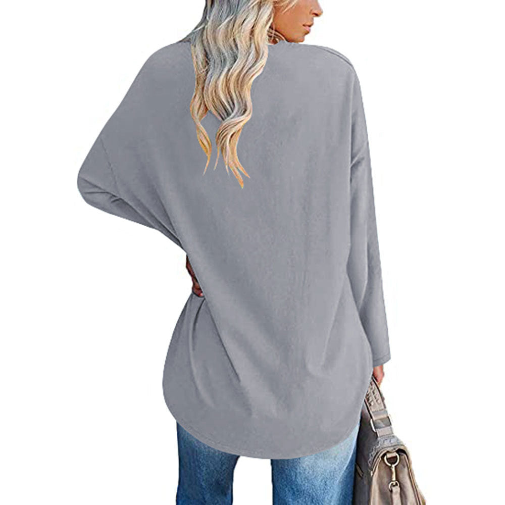 Casual V-hals Effen kleur Oversized Lange Mouw Shirt voor Dames & Plus-size