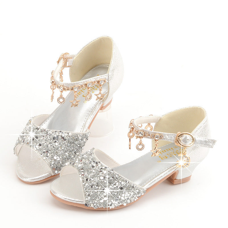 Elegante Feest/Prinsessen Sandalen Lage Hak met Glitters Strass-steentjes en Gesp Band voor Meiden