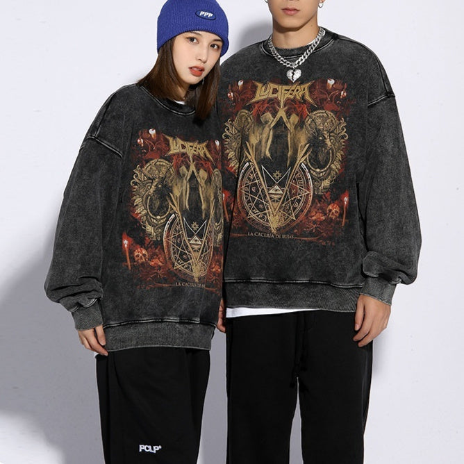 Retro bedrukte High Sweatshirt Dames / Heren