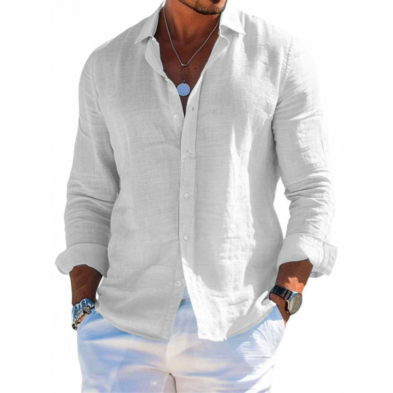 Stijlvolle Casual Oversized Revers Overhemd in Effen Kleur met Lange Mouwen en knoopsluiting voor Heren