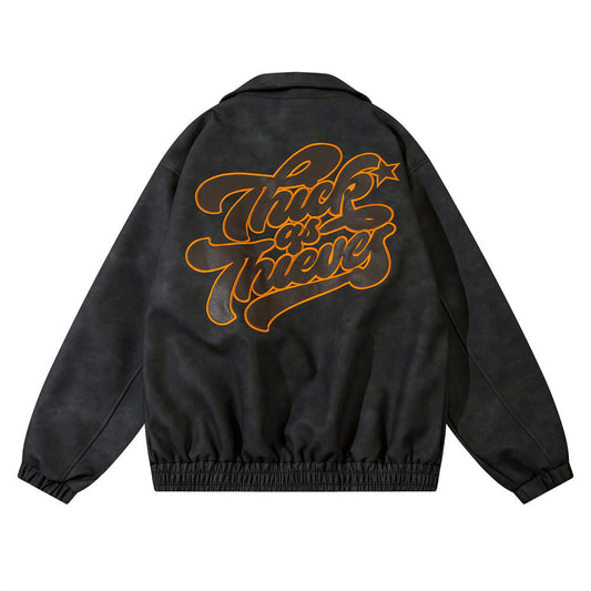 Retro Casual Jacket van PU-Leer met Geborduurde Letters voor Heren & Jongens