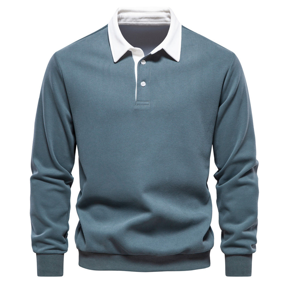 Casual Veelzijdige Revers Polosweater met Lange Mouwen en Knoopsluiting voor Heren & Jongens