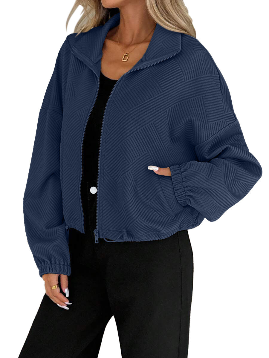 Trendy Casual Oversized Geruite-patroon Opstaande Kraag Vestjas met Ritssluiting en Trekkoord voor Dames & Meiden