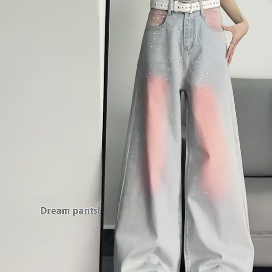 American Stijl Retro Distressed Rhinestone Jeans voor Dames/Plus-size & Meiden