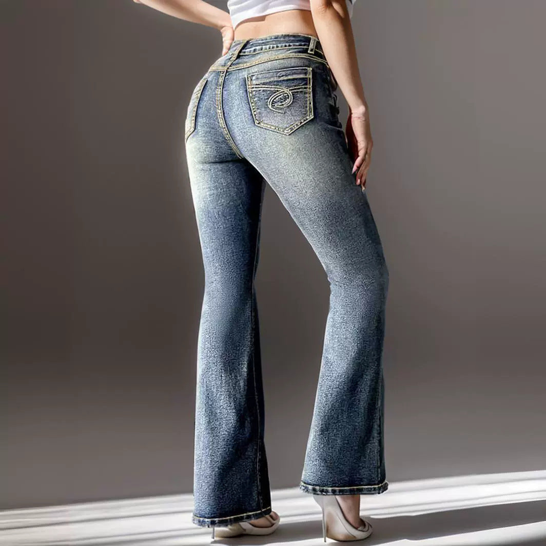 Geborduurde Vintage Jeans met Hoge Zakken voor Dames/ Plus Size & Meisjes